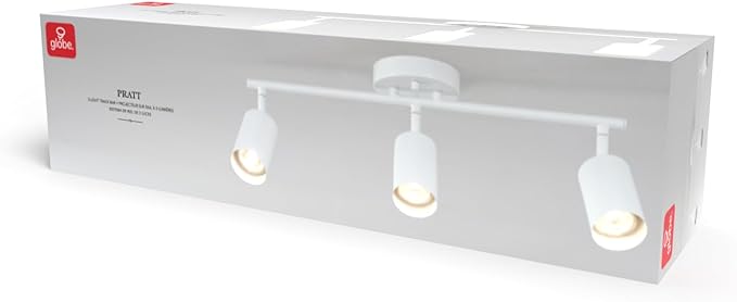 Globe Electric 64000092 21" 3-Light Track Lighting, Matte White, Pivoting Shades, Ceiling Lamp for Bedroom, Kitchen, Hallway, Bathroom, Den, Dining Room, Home Décor