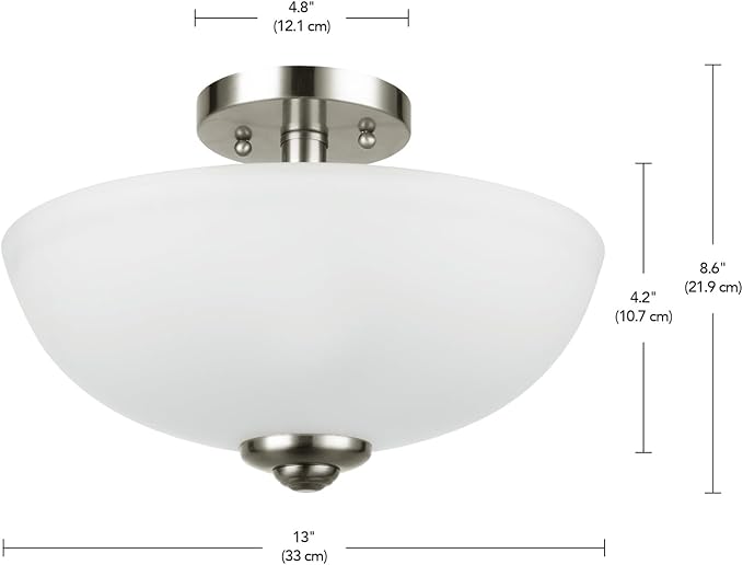 GLOBE Electric 61025 Vienna 2-Light Semi-Flush Mount, Brushed Nickel, Frosted Glass Shade, Bulb Not Included