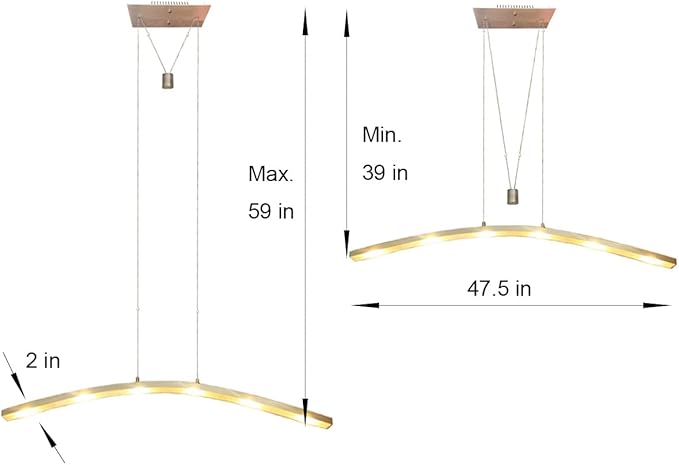 YIFONTIN LED Island Pendant Light Fixture Pulley Streamlined Cambered Chandelier Modern Warm Lamp 27W 47.5" Width for Dinning Reading Room Kitchen Island Restaurant Housewarming, Brushed Aluminum.