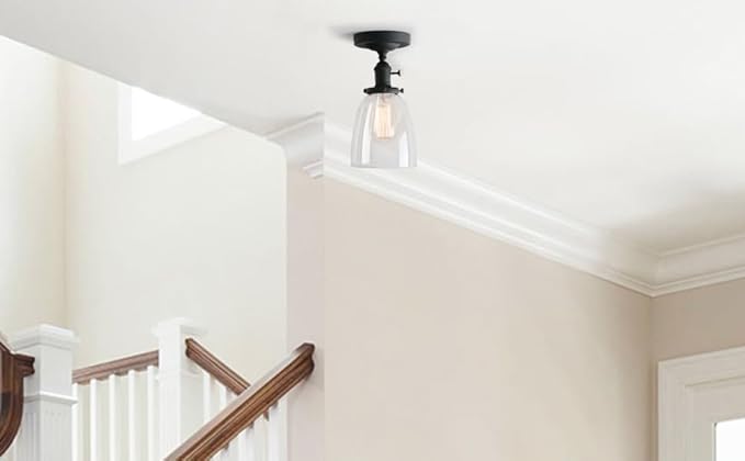 PERMO Industrial Semi Flush Mount Ceiling Light Vintage Ceiling Lights Black Hallway Fixtures with Glass Lampshade Kitchen entryway Light