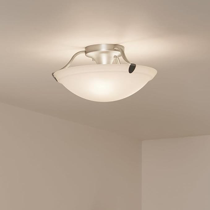 Kichler 3 Light Semi-Flush Mount Light in Brushed Nickel, 15.5" Ceiling Light with White Etched glass, (15.5" W x 7.75" H"), 3627NI