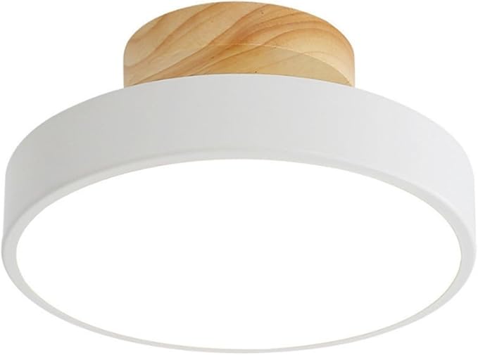 Close to Ceiling Lights 3-Color Dimmable Round Ceiling Light Solid Wood Base LED Ceiling Lamp Close to Ceiling Lighting Fixture for Cloakroom Porch Living Room Balcony Bedroom Bathroom Corridor (Colo