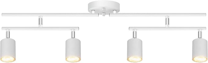 Track Lighting Fixtures Ceiling, 4-Light LED Track Lighting Kit, 30" Modern White Ceiling Spot Lighting, Flexibly Rotatable Head, Wireless Wall Light for Bedroom/Kitchen/Hallway(GU10 Socket, NO Bulb)
