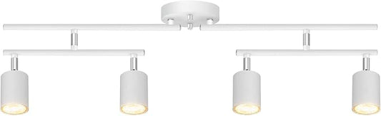 Track Lighting Fixtures Ceiling, 4-Light LED Track Lighting Kit, 30" Modern White Ceiling Spot Lighting, Flexibly Rotatable Head, Wireless Wall Light for Bedroom/Kitchen/Hallway(GU10 Socket, NO Bulb)