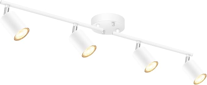 White Track Lighting Ceiling Fixture, Kitchen Light Fixtures, 30" 4-Light Rotatable LED Track Lights, Semi Flush Wall Sconces Lighting for Dining Room/Hallway/Office(GU10 Socket, Bulb Not Included)