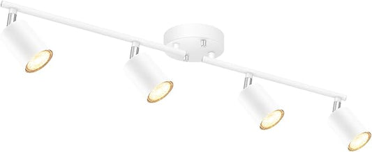 White Track Lighting Ceiling Fixture, Kitchen Light Fixtures, 30" 4-Light Rotatable LED Track Lights, Semi Flush Wall Sconces Lighting for Dining Room/Hallway/Office(GU10 Socket, Bulb Not Included)