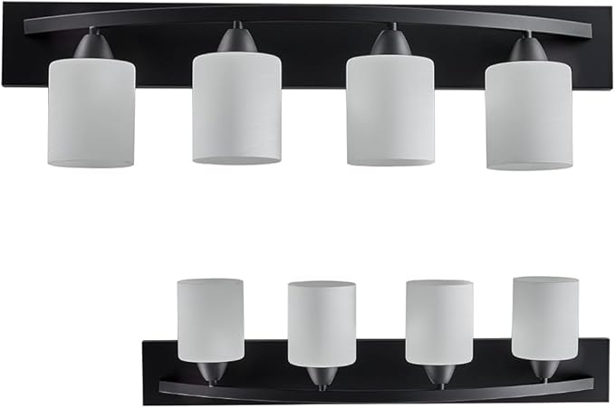 The Door Bull Modern 4-Light Bathroom Vanity Light – Matte Black Fixture with Frosted Glass Shades, E26 Socket – Wall Sconce for Mirror, Bathroom, Kitchen, Hallway, Entryway