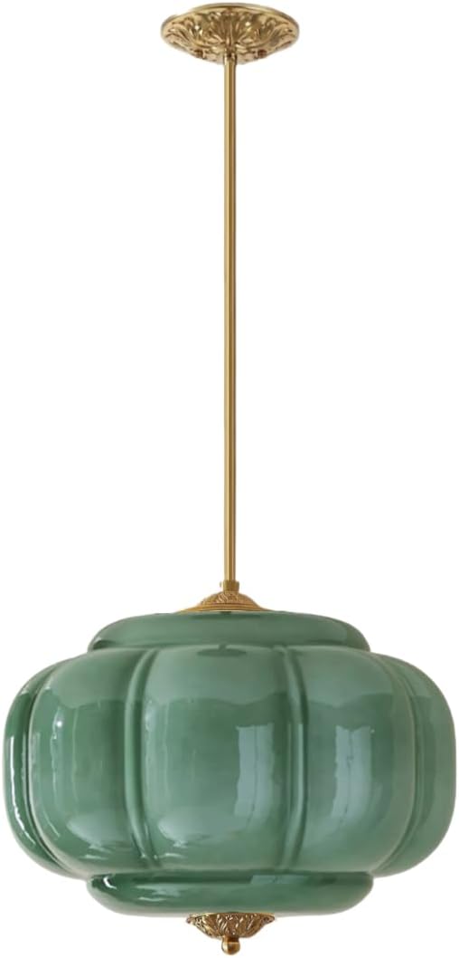 Green Milk Glass Pendant Light Vintage Schoolhouse Light Fixture Easy Change Bulb Chandelier Gold Traditional Semi Flush Mount Ceiling Light for Bedroom Kitchen Dining Room