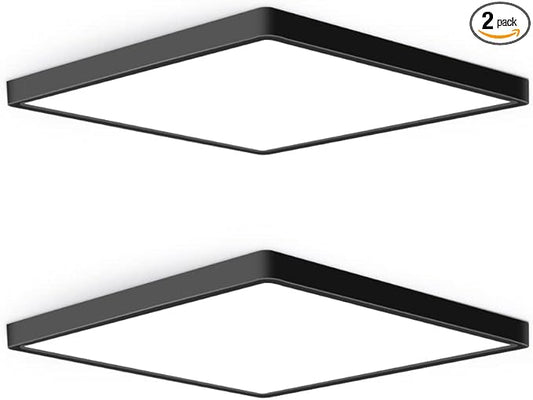 2Pack 12inch 24W LED Flush Mount Ceiling Light, 5000K Square LED Ceiling Light, 3200LM Black LED Ceiling Light for Bedroom, Living Room, Dining Room