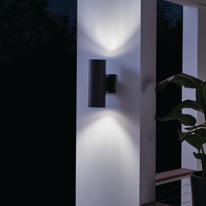 Kichler Cylinders 12" Outdoor Wall Sconce in Black, 2-Light Exterior Wall Light, Cylinder Fixture, (12" H x 5" W) , 9244BK