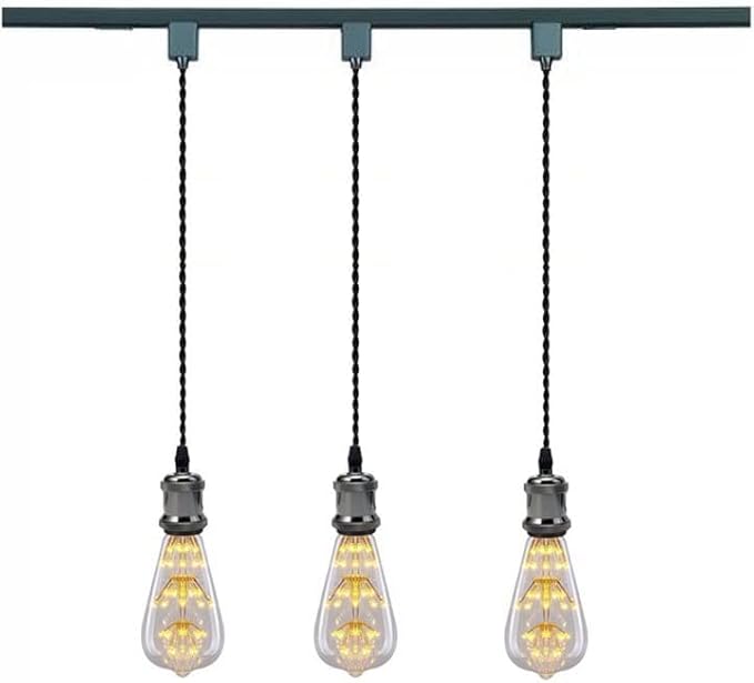 Kiven 3-Light H-Type Wire Track Light Pendants, 59 Inch Cord Length Black Weave Rope, Restaurant Chandelier Decorative Pendant Light Industrial Factory Pendant Lamp 3 Pack,Bulb Not Included（Black）