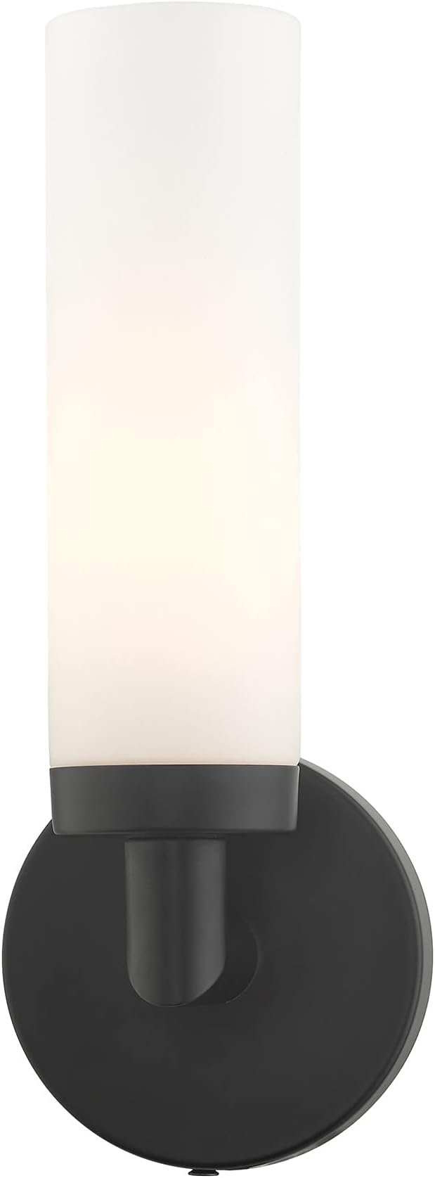 Livex Lighting 10103-04 Aero Collection ADA 1-Light Wall Sconce Light with Satin Opal White Glass Cylinder Shade, Black, 4.25 x 11