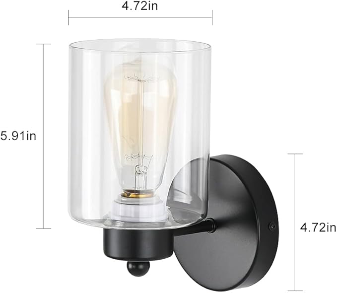 Metal Sconces Wall Lighting with Clear Glass Shade,Bathroom Black Vanity Light Matte Black Wall Sconce, Matte Black Vanity Lights for Bathroom, Modern Wall Light Fixtures