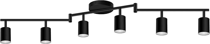 Track Lighting Fixture Ceiling, 44.3" Modern LED Track Lighting Kit, Black 6 Light Ceiling Light for Kitchen, Rotatable Spotlight Heads, Wall Mount Spot Lighting for Island/Bedroom(GU10, NO Bulb)