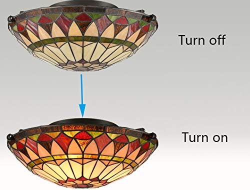 DIRYZON EUL Vintage Tiffany Style Mission Semi Flush Mount Ceiling Light 15.7" Antique Art Stained Glass Shade 3-Light