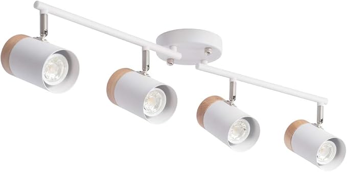 TeHenoo 32-Inch Modern Track Lighting Fixture,Natural Wood Ceiling Light with 4 Adjustable Heads, Flexible Arms for Kitchen, Bedroom, Living Room