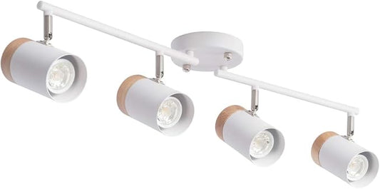 TeHenoo 32-Inch Modern Track Lighting Fixture,Natural Wood Ceiling Light with 4 Adjustable Heads, Flexible Arms for Kitchen, Bedroom, Living Room