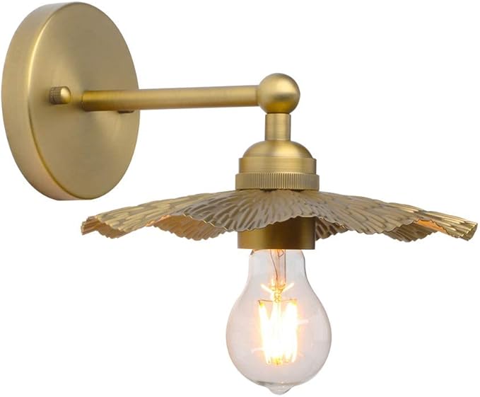 Pathson Vintage Metal Wall Sconce Brass Finished, Flower Shape Split Design Wall Lamp Fixture, Home Decor Art Wall Light Hardwired Farmhouse Lighting for Living Room Hallway Bedside