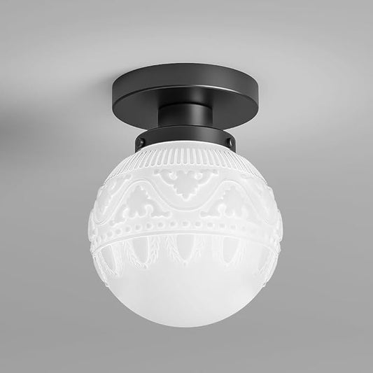 Daunton Semi Flush Mount Ceiling Light, Modern Globe Milk Glass Ceiling Light Fixture, Vintage Small Black Hallway Light Fixtures for Kitchen, Entryway, Bathroom, Closet
