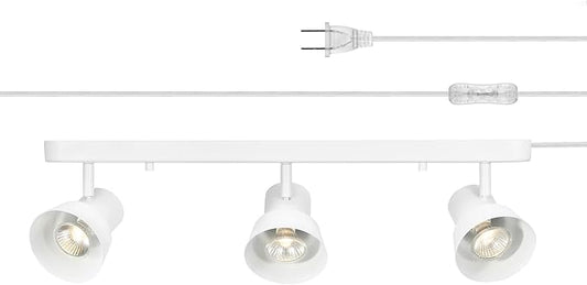 Globe Electric 64000116 22" 3-Light Plug-in Track Lighting, Matte White, Pivoting Heads, 15-Foot Cord, in-Line on/Off Rocker Switch, Modern Ceiling Light Fixture for Apartment or Renters