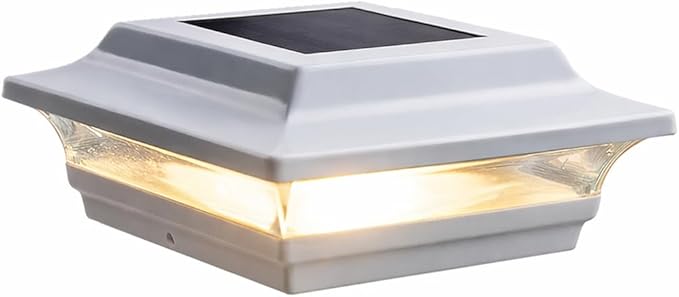 Classy Caps 4x4 Imperial Solar Post Cap - Fits 4"x4" and 3.5"x3.5" Deck & Fence Posts, White Cast Aluminum - Warm and Cool Light Modes - Heavy-Duty - Mod. #SL211W