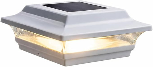 Classy Caps 4x4 Imperial Solar Post Cap - Fits 4"x4" and 3.5"x3.5" Deck & Fence Posts, White Cast Aluminum - Warm and Cool Light Modes - Heavy-Duty - Mod. #SL211W