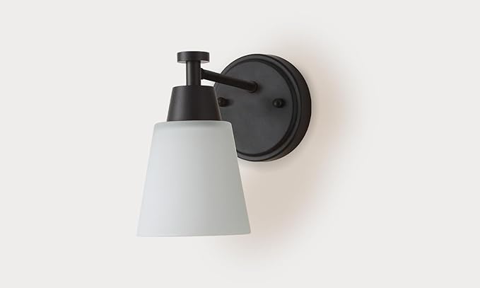 Bathroom Vanity Light, 1-Light Wall Sconce, Matte Black Wall Sconce with Milk Glass