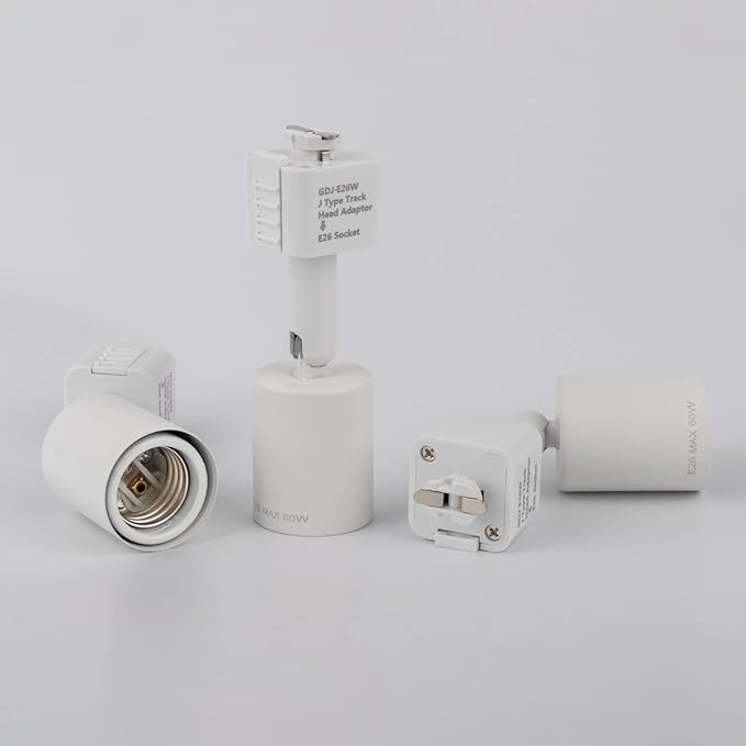 mirrea J Type Track Lighting Head to E26 Medium Screw Base Adapter Light Direction Adjustable Pack of 3 (White)