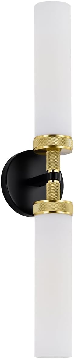 LaLuLa Black and Gold Vanity Light Fixtures – Modern Hardwired Wall Sconces with Milk Glass Shades, Textured Metal Bathroom Lighting for Over Mirror or Hallway, 25" Height
