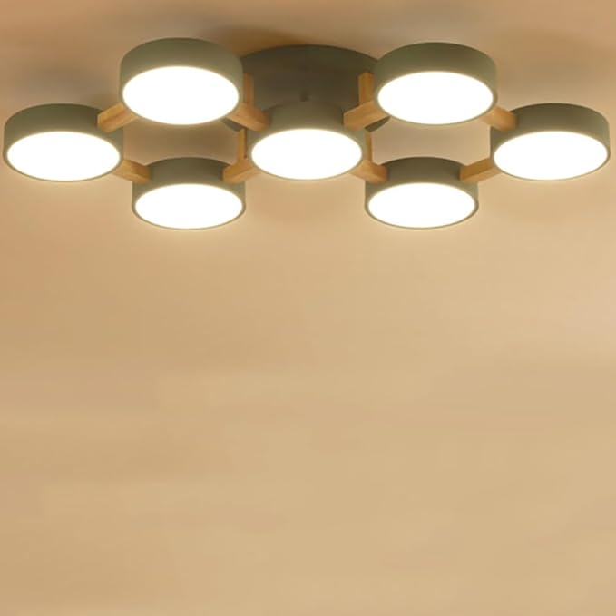 7-Lights LED Ceiling Light Fixture,40 Inch Modern Ceiling Lights Flush Mount Wooden 84W Chandelier for Living Room Bedroom Kitchen,Dimmable 3000K/4000K/6000K Temperatures Selectable Green