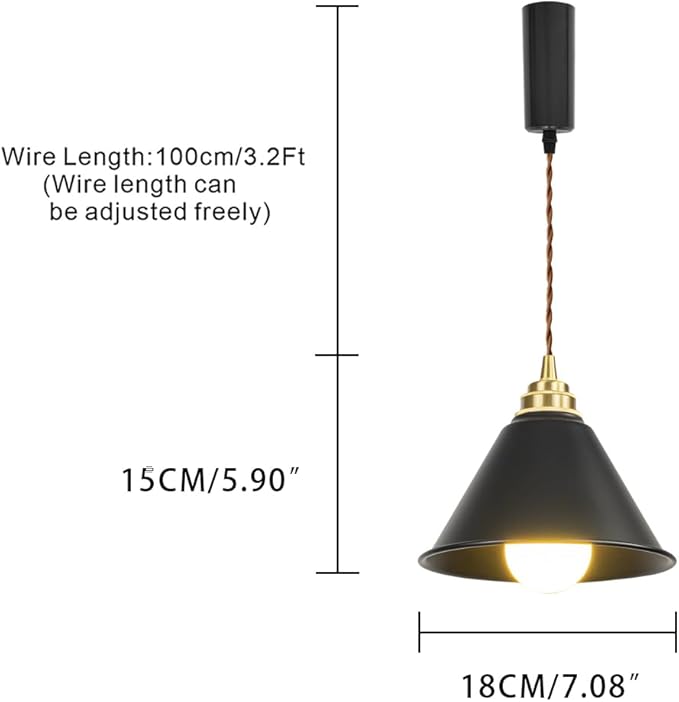 3.2 Ft Adjustable Cord H-Type Track Pendant Brass & Black Shade Hanging Light Vintage Design for Kitchen Office Stairs Set of 3(No Bulb, Track)