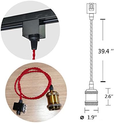 Kiven H-Type 3 Wire Track Pendant Light 3.3 Feet Red Weave Rope Cord Iron Retro Style Lighting Industrial Factory Pendant Lamp,3 Pack