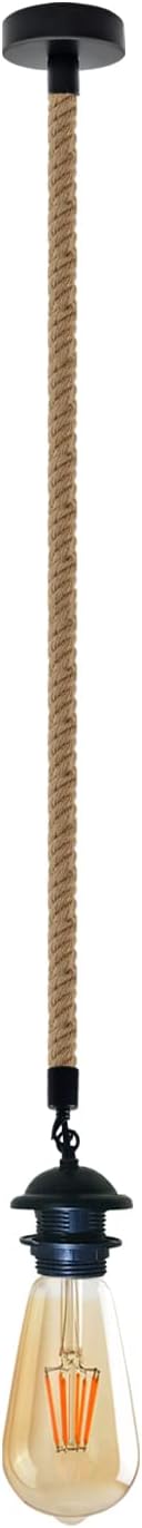 LEDSone Farmhouse Vintage Hemp Rope Pendant Light Hemp Rope Adjustable Ceiling Hanging Pendant Light E26 Base Industrial Hemp Rope Retro Pendant Lighting Fixture for Dining Room Kitchen (Pack of 1)