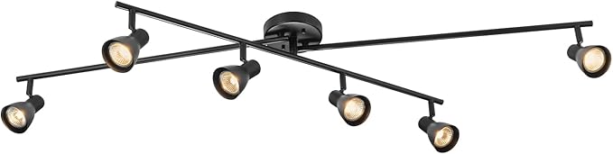 GLOBE Electric 64000168 51" 6-Light Adjustable Track Lighting, Matte Black, Center Swivel Bar, Moveable Outer Bars, Pivoting Track Heads, Ceiling Light, Home Improvement