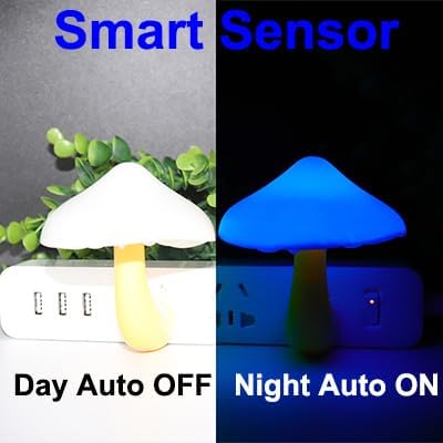 AUSAYE 2Pack Sensor LED Night Light Plug in Lamp Mushroom Nightlight Cute Night Lights for Adults Kids Bedroom, Bathroom,Toilet,Hallway,Stairs,Kitchen Blue