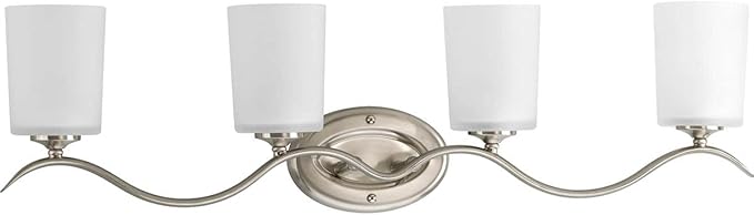 Progress Lighting P2021-09 Inspire Collection Etched Glass Traditional Bath Vanity Light, 4-Light, Brushed Nickel