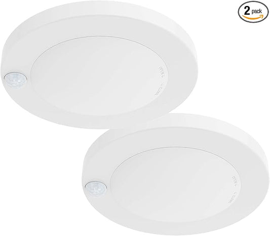 ZAGO LED 6" 120 Volts Closet Light Wired, PIR Motion Sensor Ceiling Disc Light, 15W, 1100 Lumens, CRI>80, 5000K Daylight White for Closet, Laundry, Garage, Pantry, Wet Location, ETL, White, 2 Packs