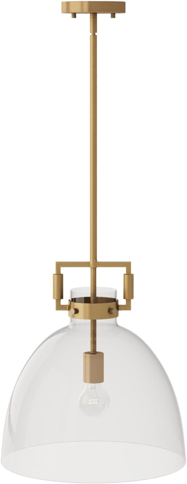 Nathan James Leigh Pendant Lighting, Hanging Ceiling Light with Oversized Glass Shade and Adjustable Cord, for Kitchen Island or Entryway, Vintage Brass/Clear, Set of 2