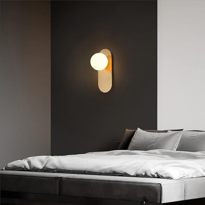 Gold Bathroom Wall Light Fixture,Hardwired Glass Wall Lamp with Globe Lampshade,Mid Century Modern Sconce for Living Room Bedroom and Study Room
