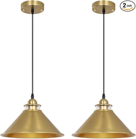 Black Pendant Lights Kitchen Island 2 Pack, Dome Pendant Light Fixtures, Farmhouse Pendant Light, Modern Pendant Lights for Kitchen Island Dining Room Bedroom Study (2, Gold)