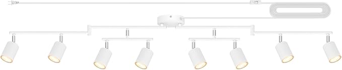Plug in Track Lighting LED, Track Lighting Fixtures Ceiling, White 8-Light Kitchen Light Kit, Plug in Wall Light with 14.8ft Power Cord, Rotatable Ceiling Spotlight for Bedroom(GU10 Socket, NO Bulb)
