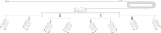 Plug in Track Lighting LED, Track Lighting Fixtures Ceiling, White 8-Light Kitchen Light Kit, Plug in Wall Light with 14.8ft Power Cord, Rotatable Ceiling Spotlight for Bedroom(GU10 Socket, NO Bulb)