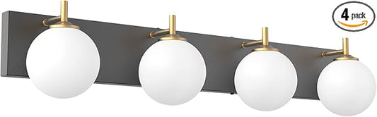 Aipsun Mid Century Modern Vanity Light 4 Lights Milky Glass Modern Bathroom Light Fixtures Over Mirror(Exclude Bulb)