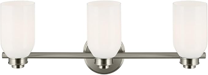 Kichler Shae 3-Light Bathroom Vanity Light Fixture with White Opal Glass, Modern 24.25 in Wall Mount Light Over Mirror in Brushed Nickel for Powder Room (24.25 in W x 9 in H), 55202NI