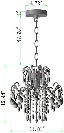 Q&S Mini Crystal Chandelier, Modern Black Small Chandelier 1-Light Crystal Pendant Light Fixture for Princess House Nursery Girls Hallway Entryway Bedroom Foyer Bathroom Kitchen W11.8 UL Listed