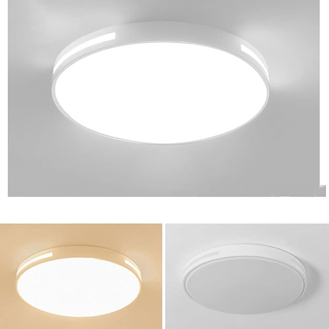 Modern, Simple, Round, Ultra-Thin Ceiling Light, Minimalist, Three-Color Dimming LED Ceiling Decorative Lighting, for Dining Room, Bedroom, Corridor, Metal Acrylic Lighting, Black 30 cm