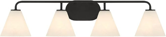 Savoy House 8-2988-4-BK Blair Traditional Vintage White Strie Glass Bathroom Vanity Wall Light, 4-Light 240 Total Watts, 8" H x 35" W, Matte Black