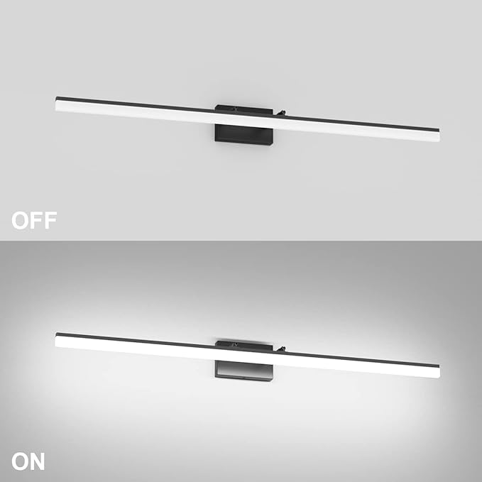 Aipsun 48inch Black Bathroom Llight Fixtures LED Vanity Light Adjustable Modern Vanity Lights Over Mirror Rotatable Lighting 5500K