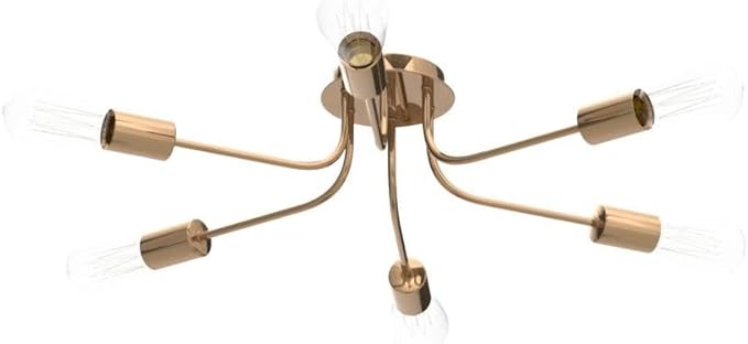Mid Century Modern Ceiling Lighting Industrial Semi Flush Mount Light Fixture Brushed Brass 6 Light Sputnik Chandelier for Kitchen Dining Room Bedroom Living Room Foyer