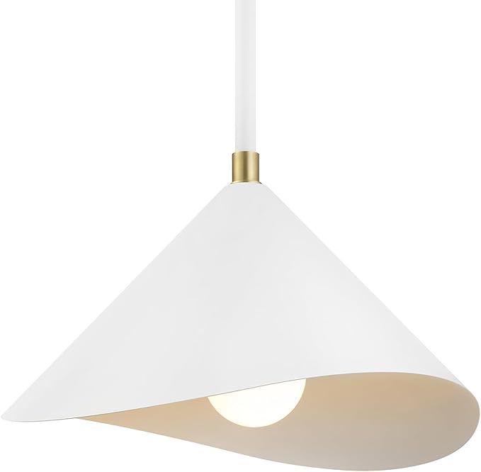 Globe Electric 1-Light Pendant Light, Matte White Metal Shade with Brass Accent, Organic Modern Pendant for Dining Room, Kitchen Island, or Living Room
